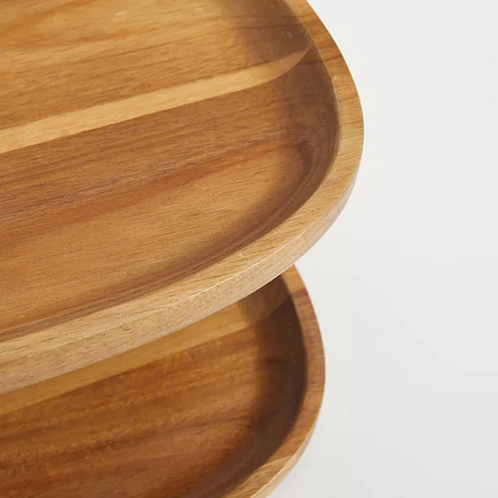 Wholesale Restaurant Party 2 Tier Acacia Wooden Cake Serving Tray Stand