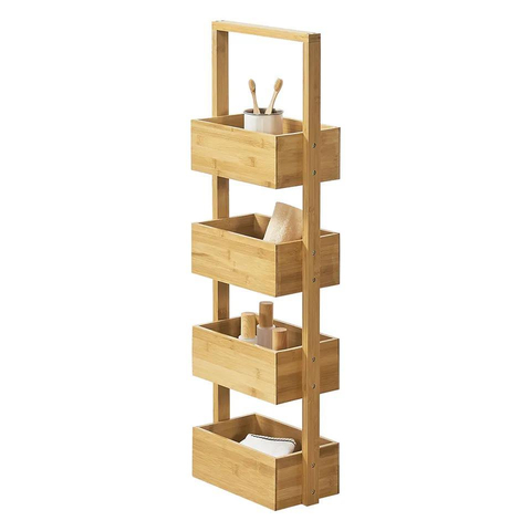 Factory Supply 4 Layers Bamboo Wooden Storage Rack Storage Organizer Shelf Boxes for Living Room Bathroom