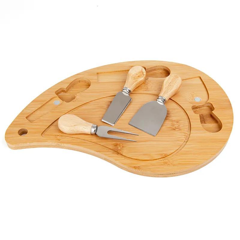Charcuterie Platter and Serving Meat Board Wooden Serving Platter Bamboo Cheese Board with Knife Set