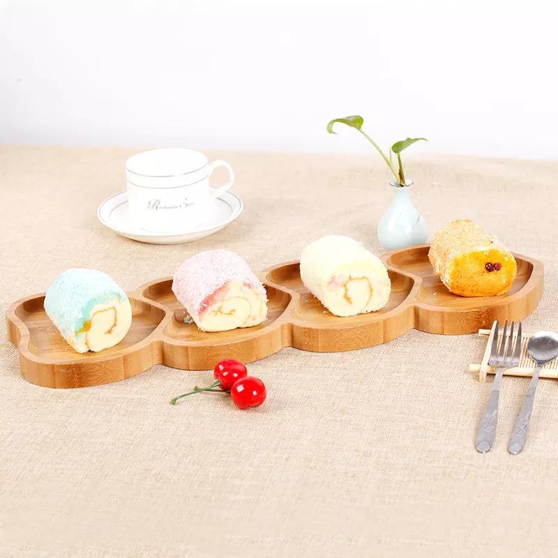 Heart Shape Divided Organic Bamboo Food Compartment Candy Dry Fruit Nut Snack Serving Plate
