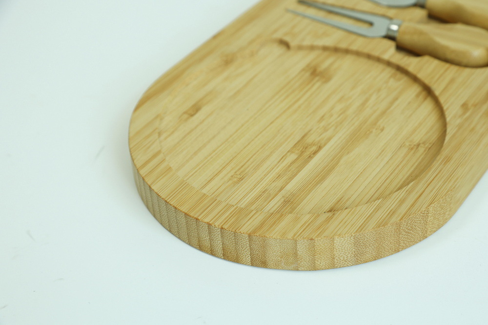 Oval Shape 3 Piece Bamboo Cheese Cutting Board with Inner Glass Board