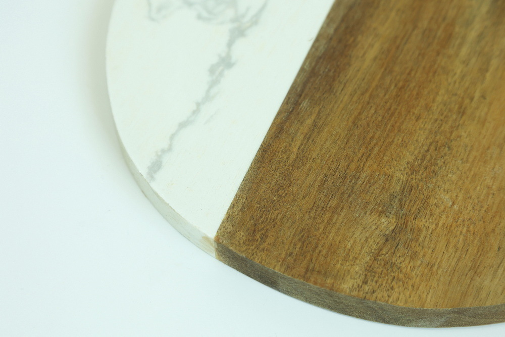 Oval Shape Acacia Wood and White Marble Cutting Board Cheese Board Serving Board