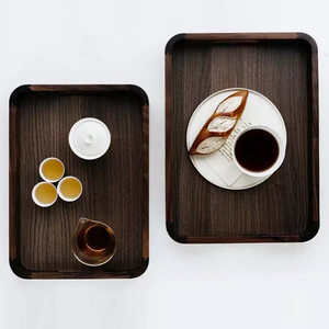 Custom Black Walnut Wood Serving Tray with Handles for Food Cake Breakfast Coffee