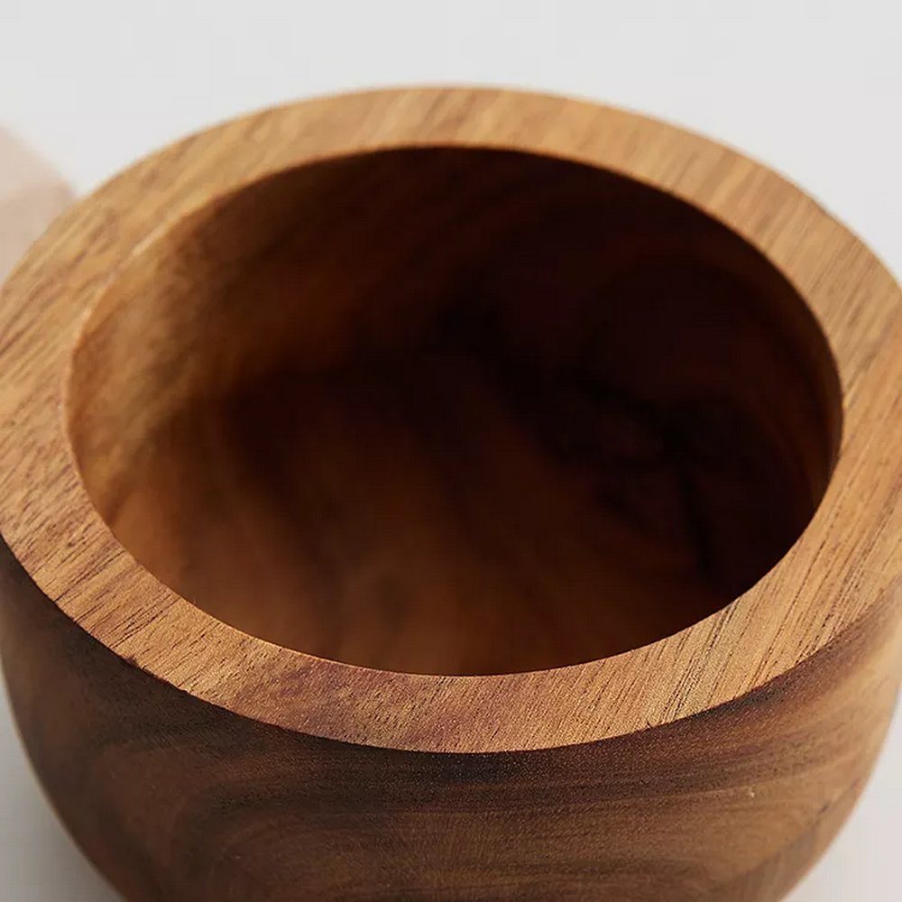 Round Acacia Wooden Salt Keeper Wood Salt Pepper Cellar with Lid