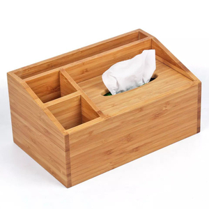 Multifunctional Natural Bamboo Desk Organizer Storage Tissue Box for Office and Home