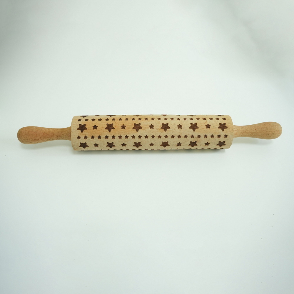 Wholesale Custom Star Embossed Wood Rolling Pin for Kitchen