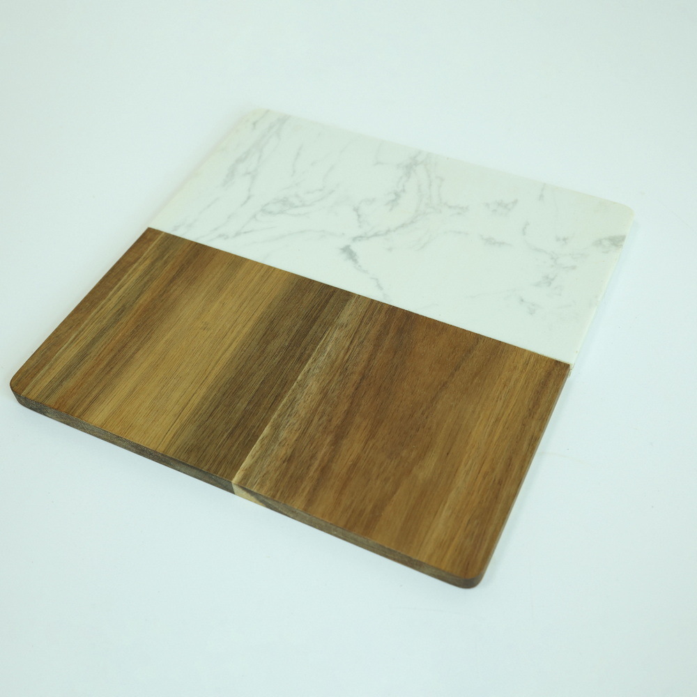 Square Shape Marble and Wood Charcuterie Board Cutting Board Serving Board for Kitchen