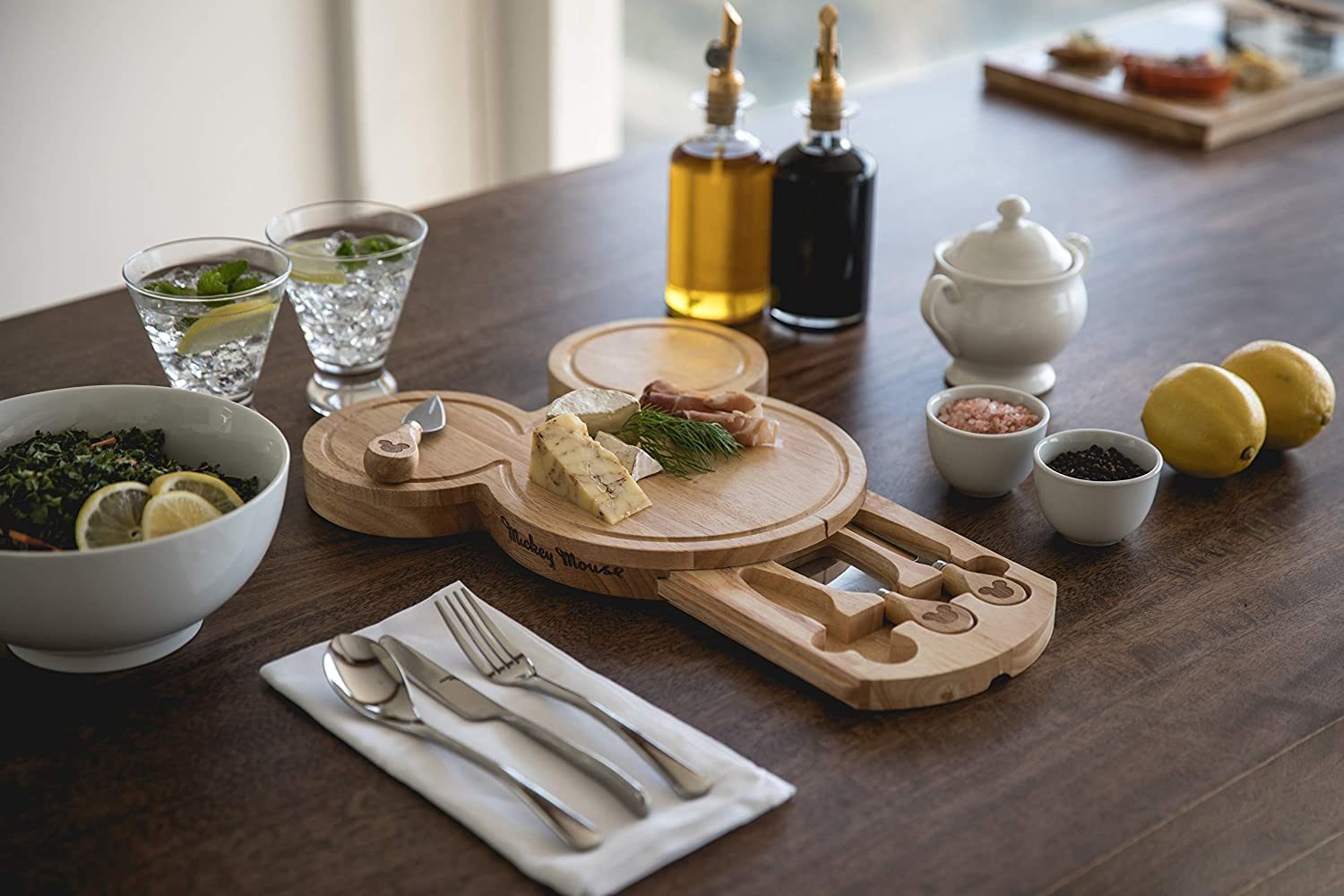 Mouse Head Shape Rubber Wood Cheese Board Knife Set for for Meat, Cheese, Bread