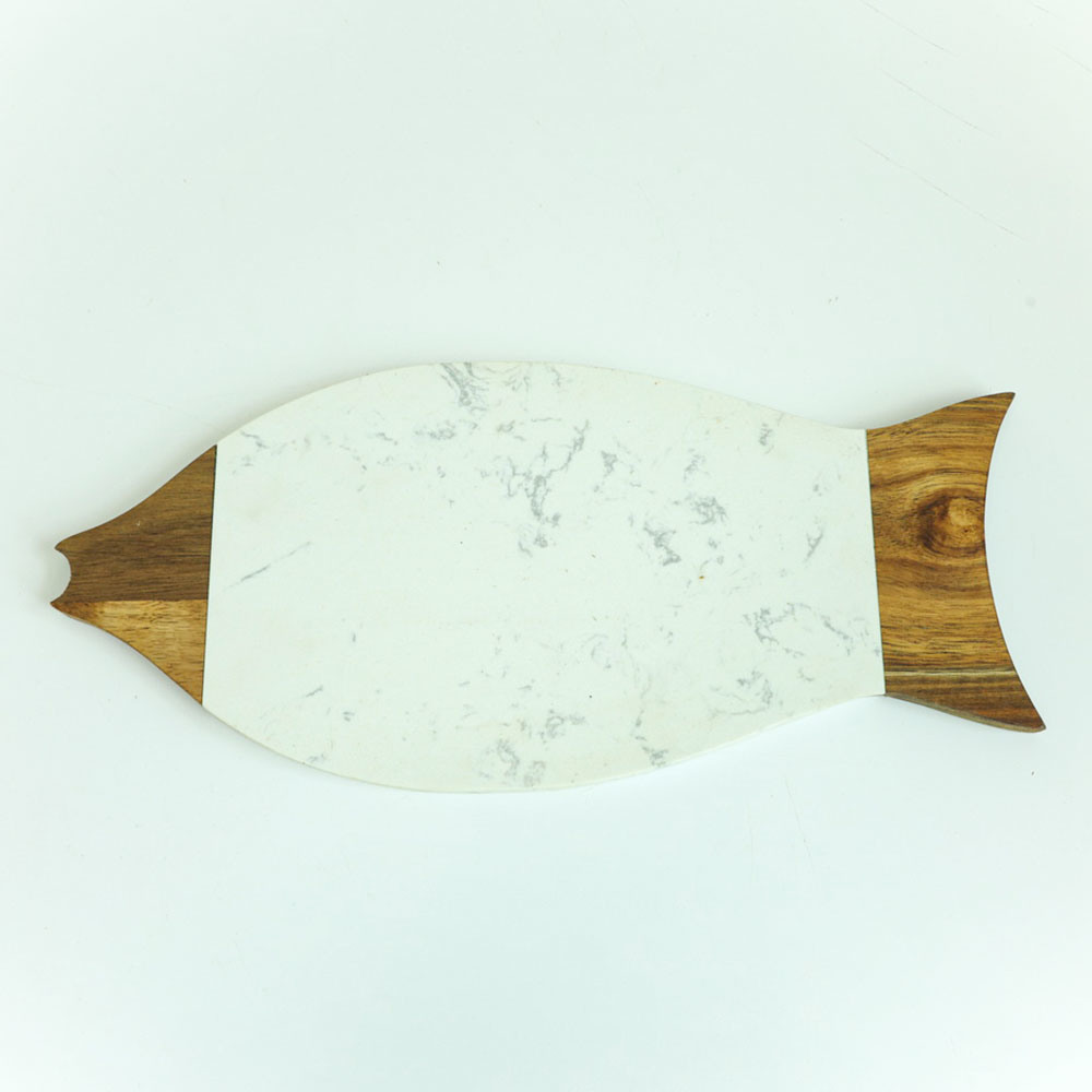 Two -Tone Fish Shape Marble Wood Cutting Board Cheese Board