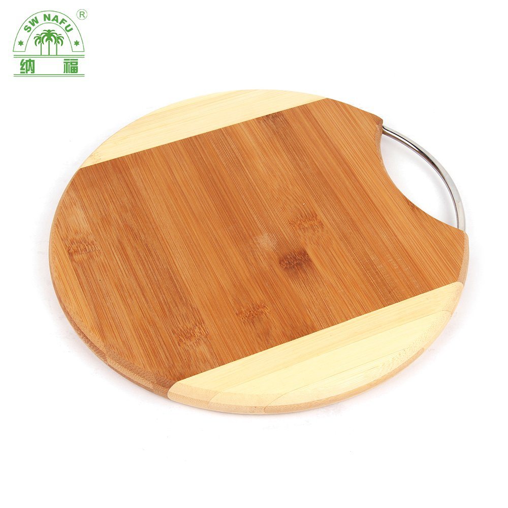 Nafu Custom High Quality Two-Tone Bamboo Vegetable Cutting Board with Metal Handle