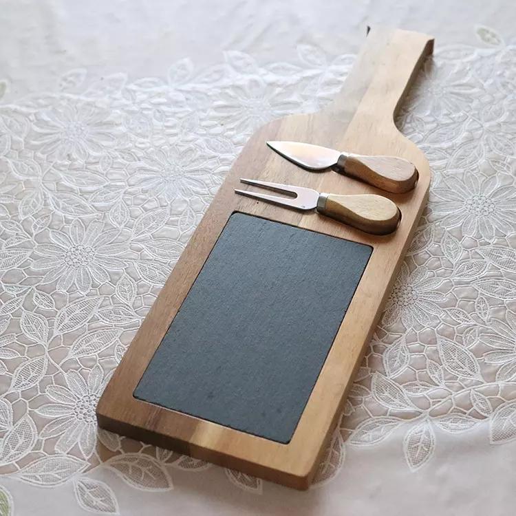 Wholesale Agate Serving Stone Slate Wooden Bamboo Cheese Board with Knife Set