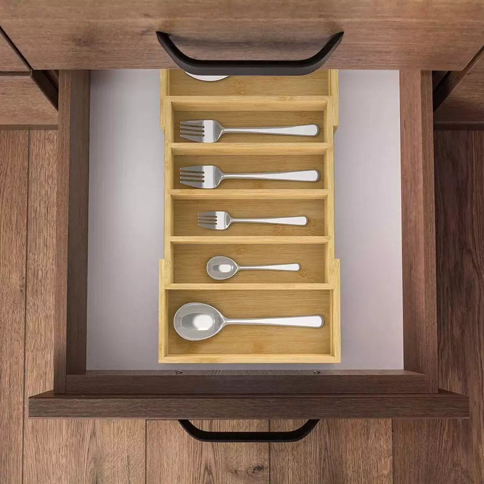 Functional Bamboo Drawer Counter-Top Storage Box for Kitchen Drawer