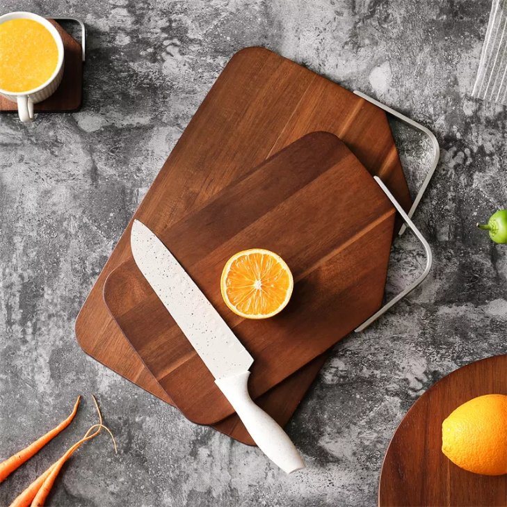Custom Rectangle Acacia Cutting Board with Metal Bevel Hook
