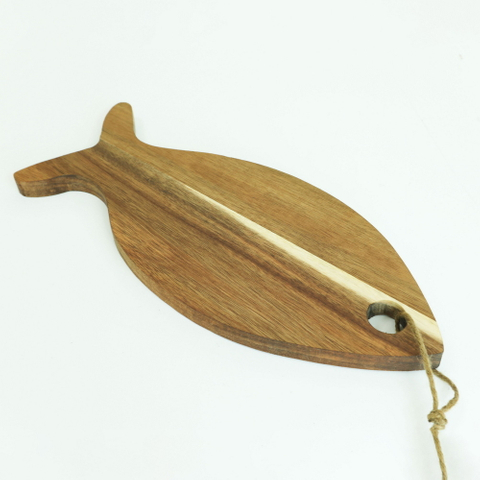 Custom Fish Shape Wood Cutting Board Serving Board with Leather Strip