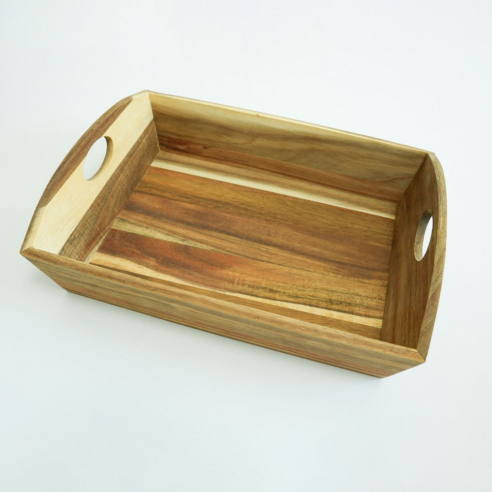 Large Acacia Wood Tray Organizer Wooden Storage Tray with Handles