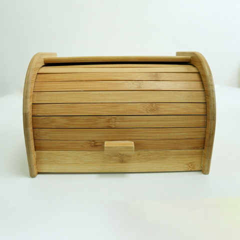 Bamboo Roll Top Bamboo Bread Box Wood Bread Storage and Organizer for Kitchen Countertop