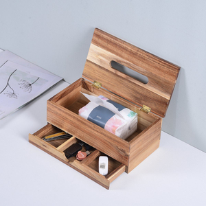 Decorative and Multipurpose Bamboo Tissue Box Wood Tissue Box with Drawer