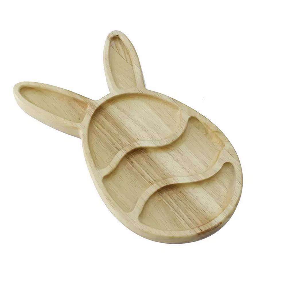 Easter Day Gift Home Rubber Wood Animal Shape Eating Plate Food Serving Tray Dish