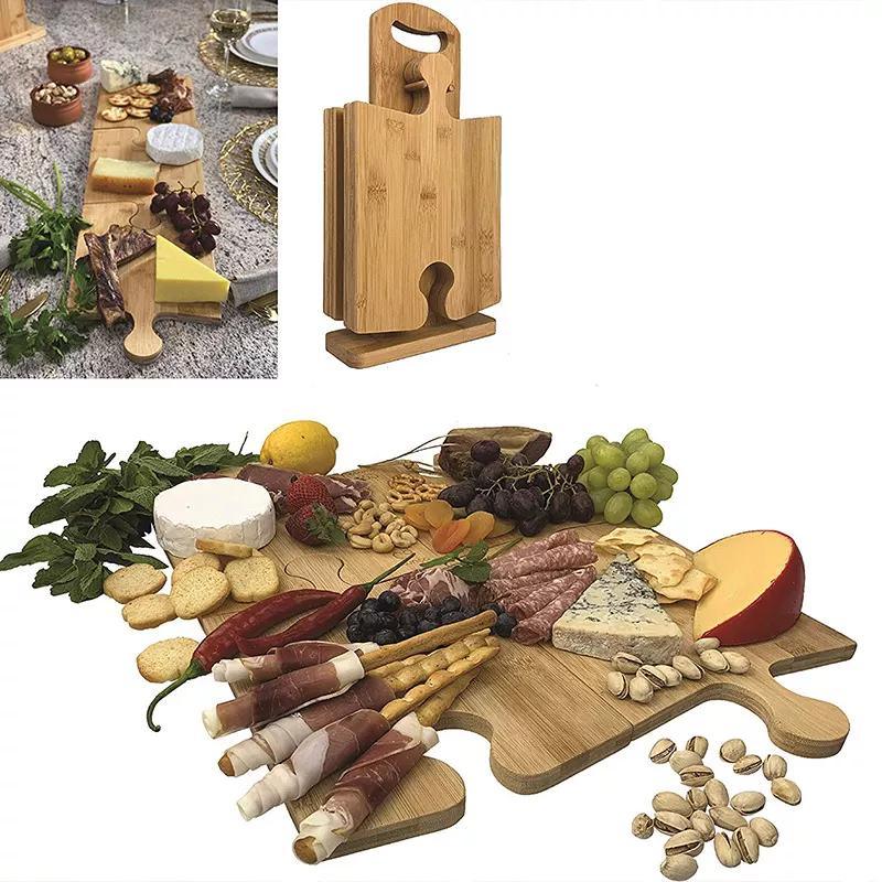 OEM/ODM Customized Logo 4PCS Shaped Puzzle Bamboo Cutting Board Set