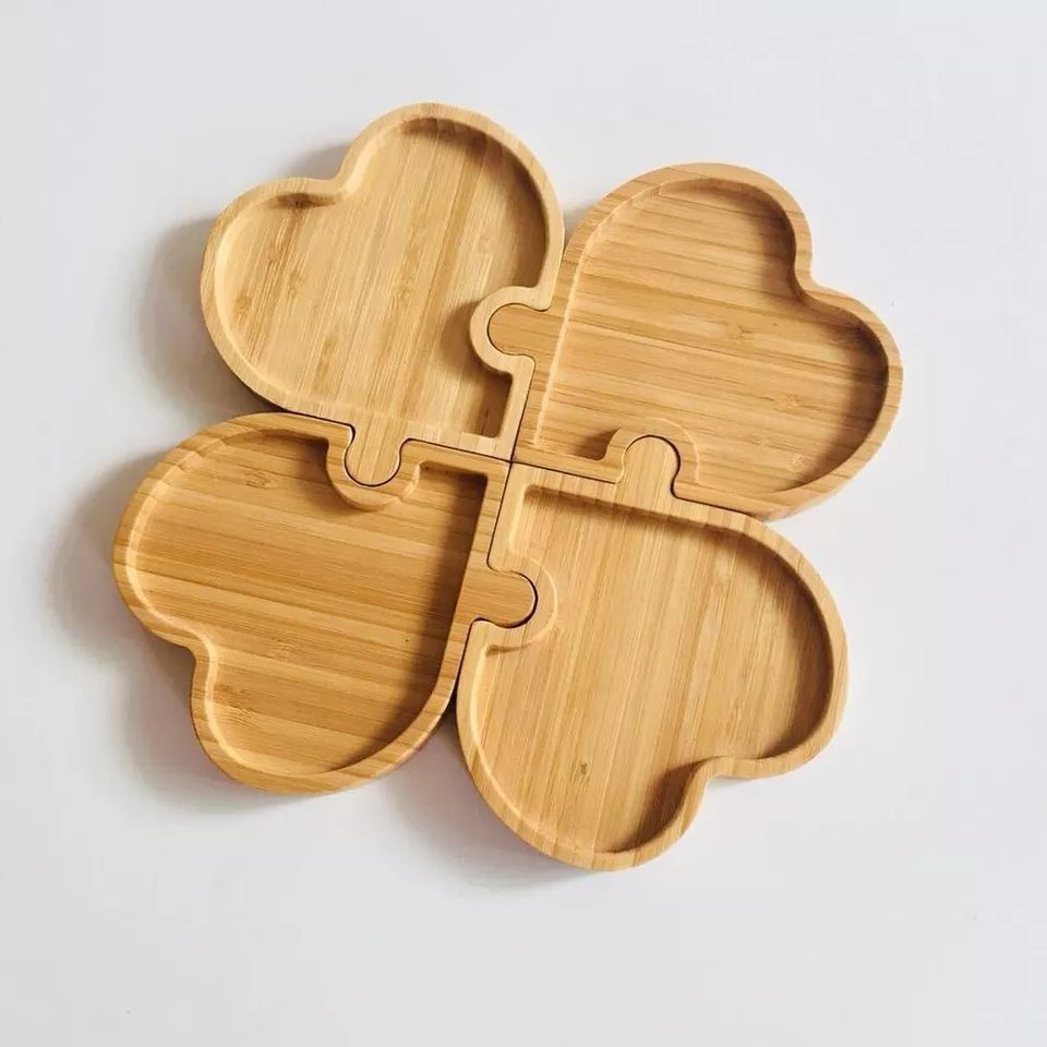 Wholesale Custom Bamboo 4 Heart Joint Tray Bamboo Serving Plates