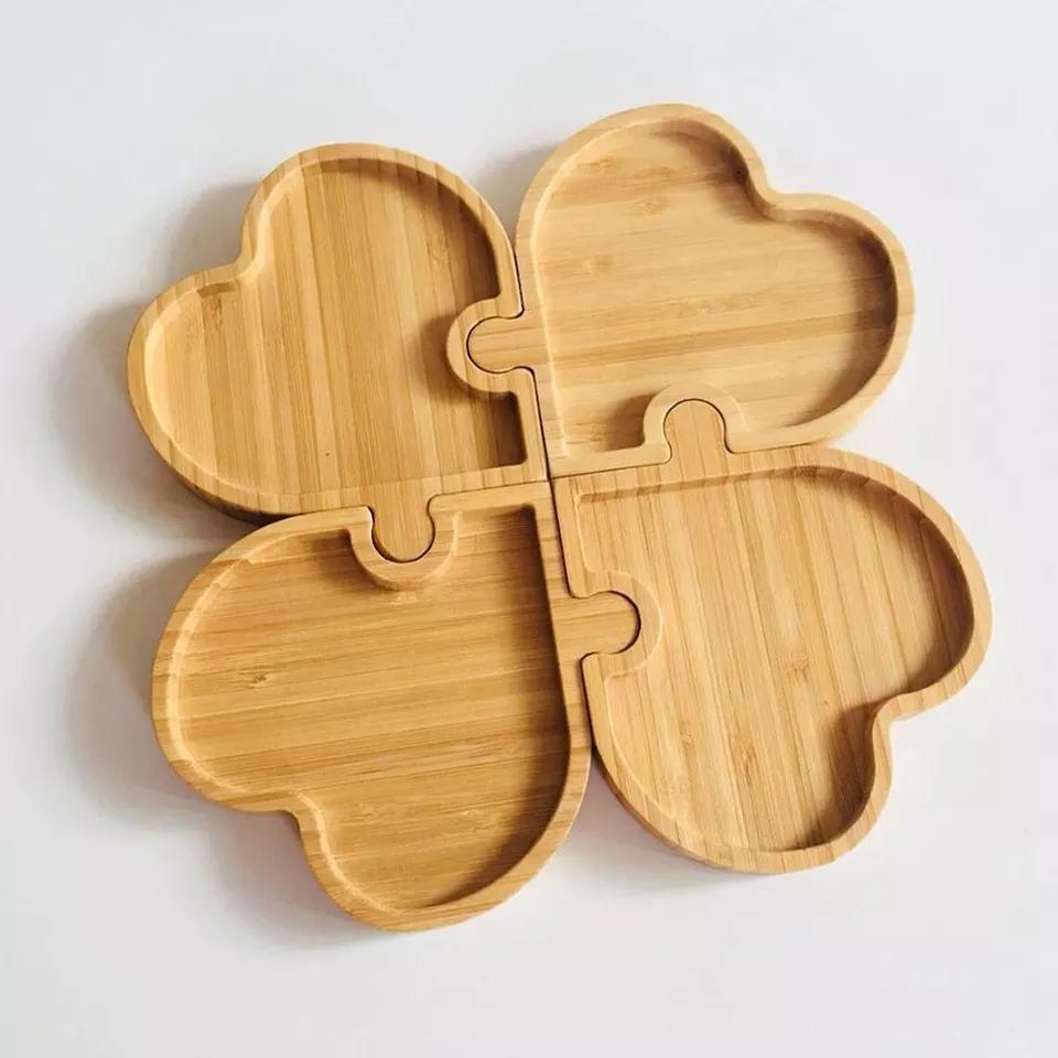 Wholesale Custom Bamboo 4 Heart Joint Tray Bamboo Serving Plates