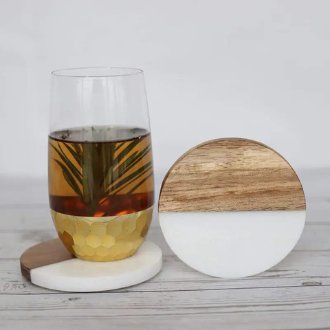 Wholesale Tea Coffee Round Hexagon Cup Coaster Wood and Acacia Marble Coasters