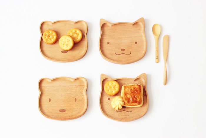 Animal Kitten Bear Solid Wood Dinner Plate Cartoon Tray Snack Wooden Plate
