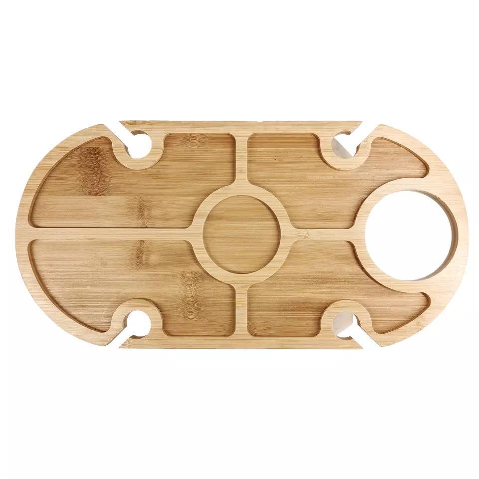 Removeable and Folding Wine and Snack Wine Holder Picnic Table Camping Table with Bottle and Glass Holder