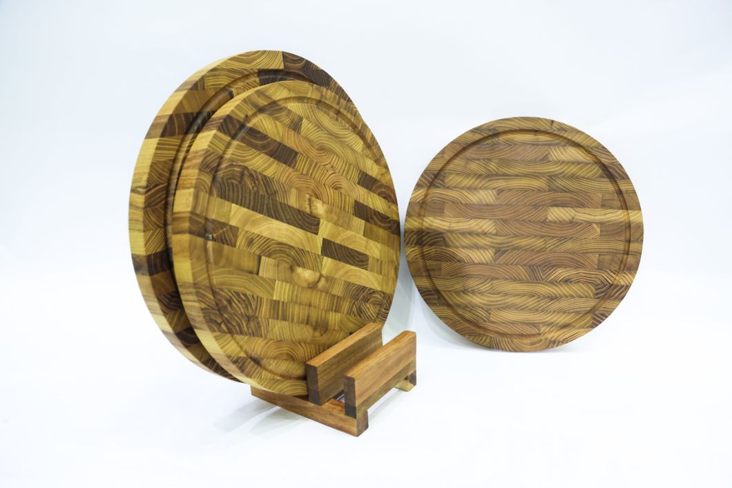 Round and Thick End Grain Teak Wood Cutting Board Set