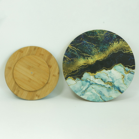 Large and Medium Bamboo Rotating Tray Lazy Susan Turntable Organizer with UV Printing