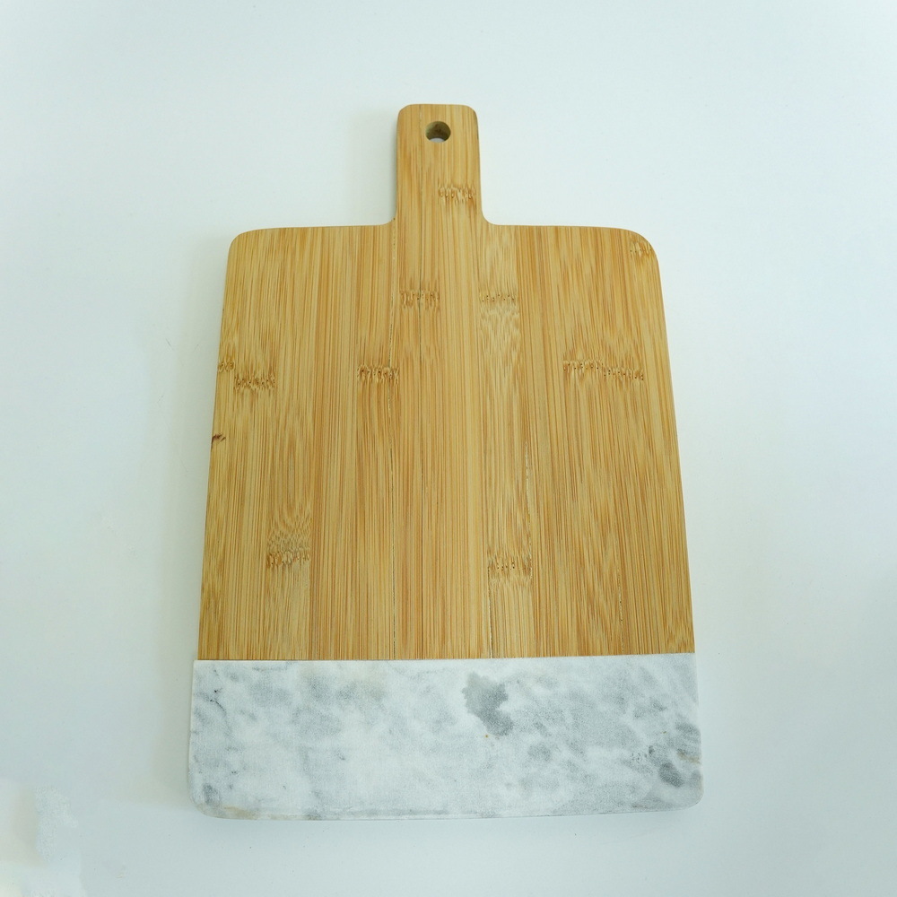 Grey Marble and Bamboo Cutting Board Chopping Board Serving Peel with Handle