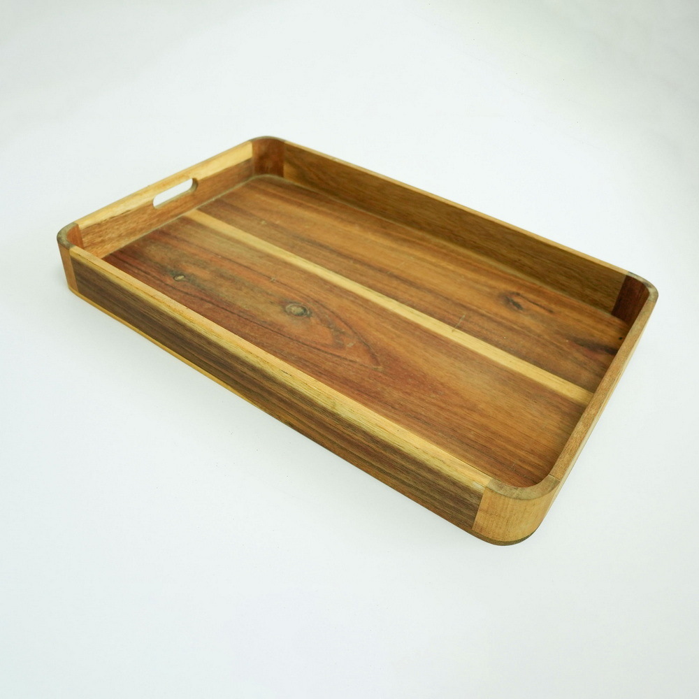 Large Rectangular Wood Serving Tray with Cut out Handles