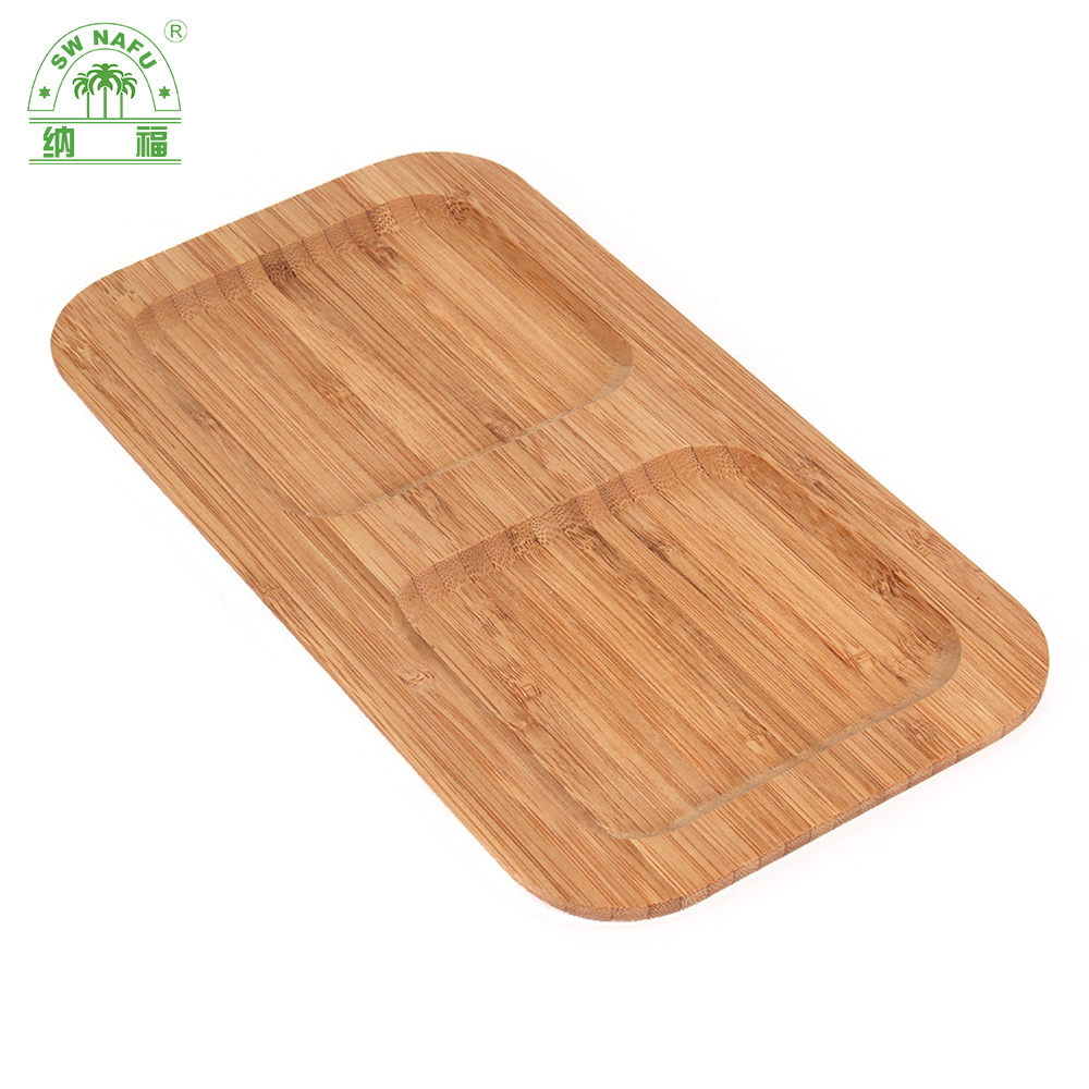 Rectangle Bamboo Wood Divided Serving Dish / Sauce Dish / Appetizer Platters