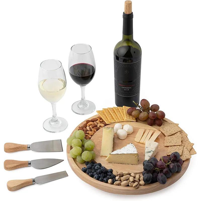 Rubber Wood Lazy Susan Organizer with a Hidden Knife Set