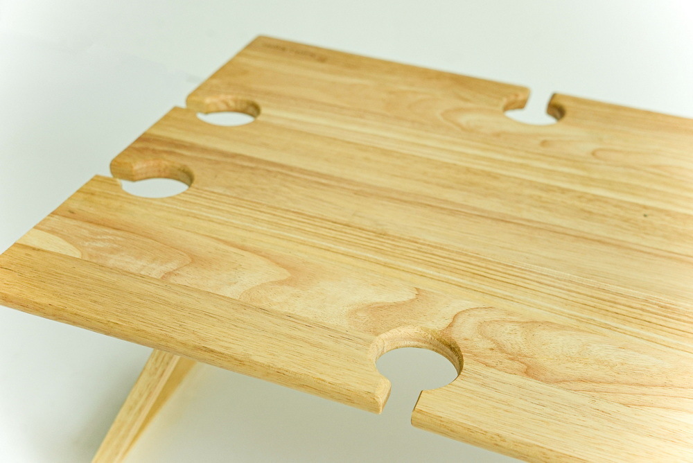Rectangular Wood Collapsible Snack Portable Table Wood Folding Picnic Table with Wine Holder and Wine Glass Holder