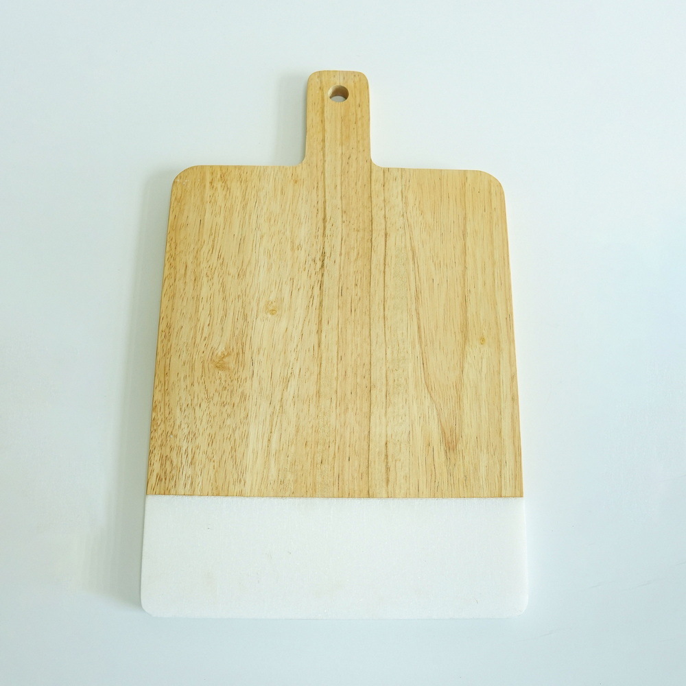 White Color Beech Wood Cutting Board Wood Marble Cheese Board with Handle