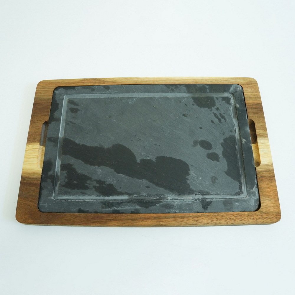 Wholesale Acacia Wood and Slate Cheese Board Set with Cheese Knives