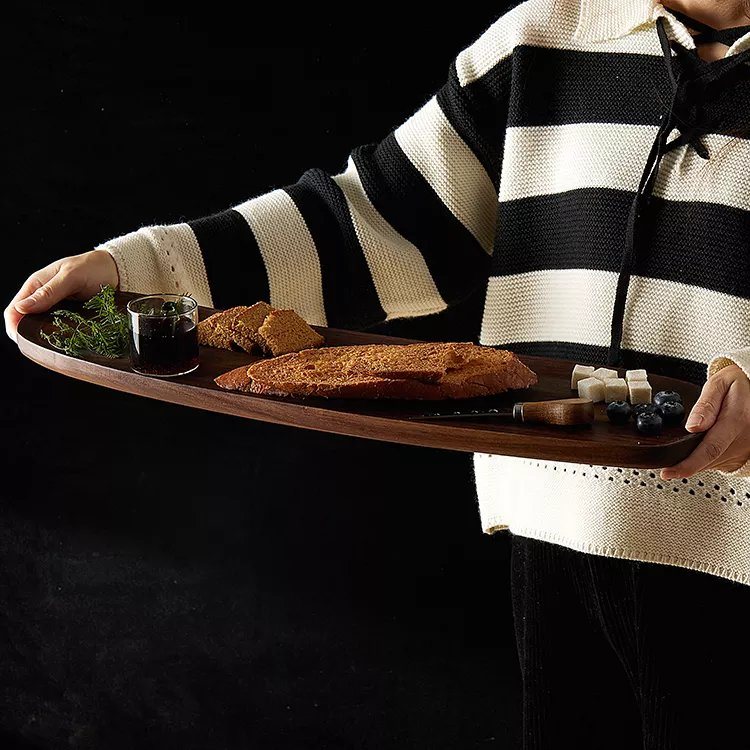 Natural Black Walnut Wood Wooden Irregular Serving Tray for Sushi Fruit Snacks Tea Coffee