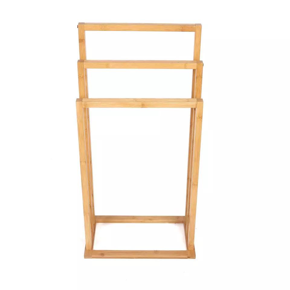 Natural Bamboo Wooden Freestanding Ledder Stand Shelf Bathroom Towel Holder Rack
