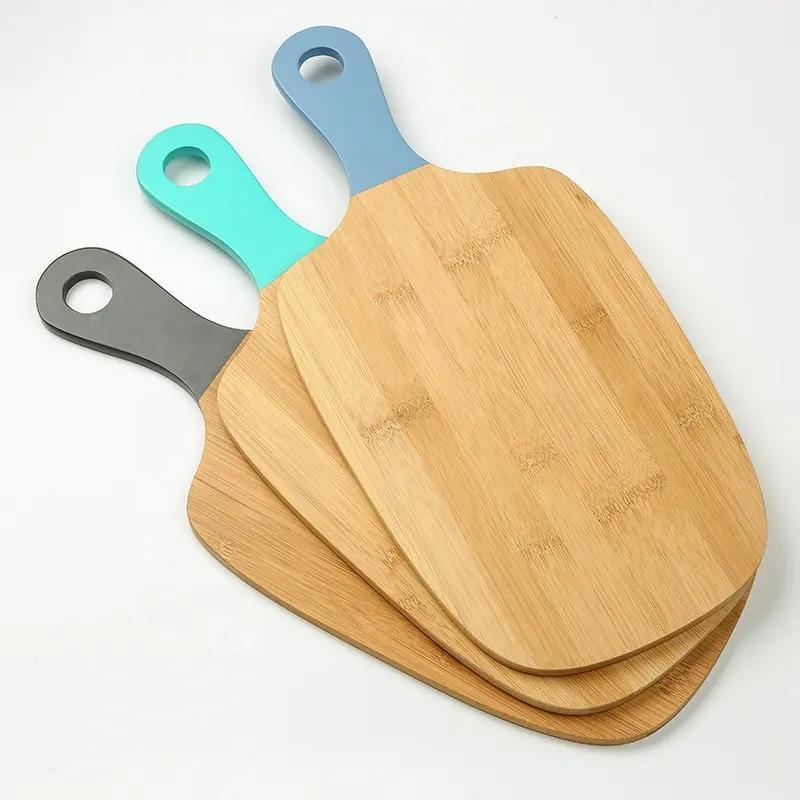 Bamboo Paddle Shape Cutting Board Chopping Blocks with Color Handle for Wholesale