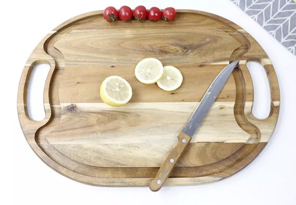 Custom Logo Large Natural Acacia Wood Barbecue BBQ Cutting Board with Handles
