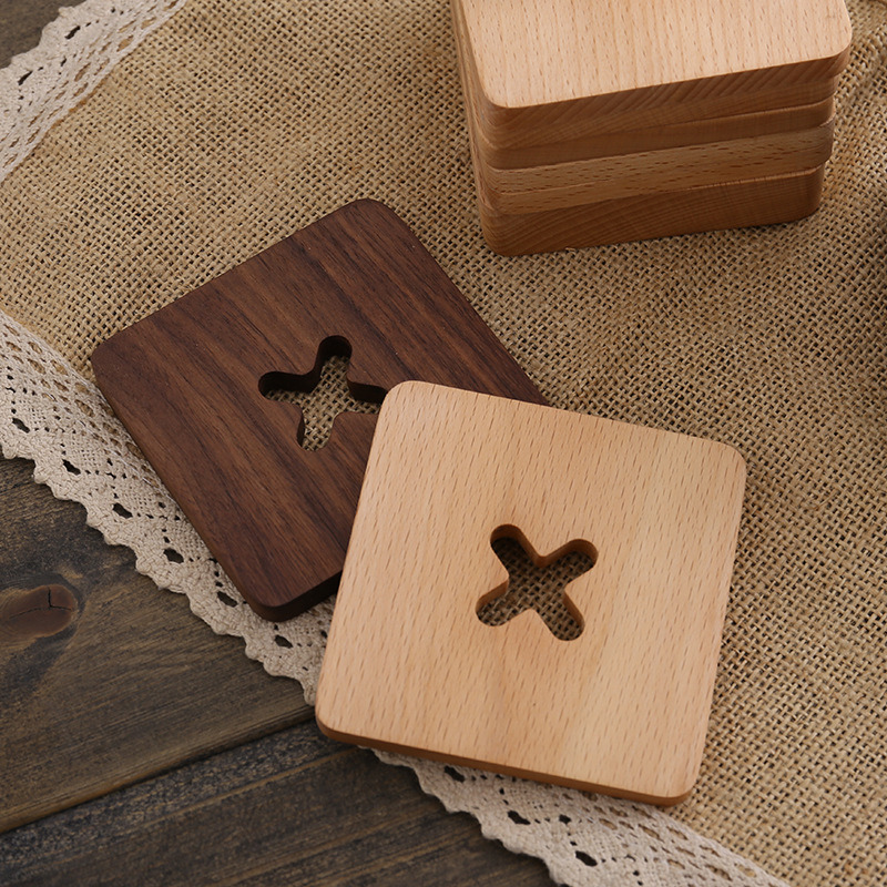Wholesale Beech Black Walnut Wood Coaster Teacup Mat Set of 6