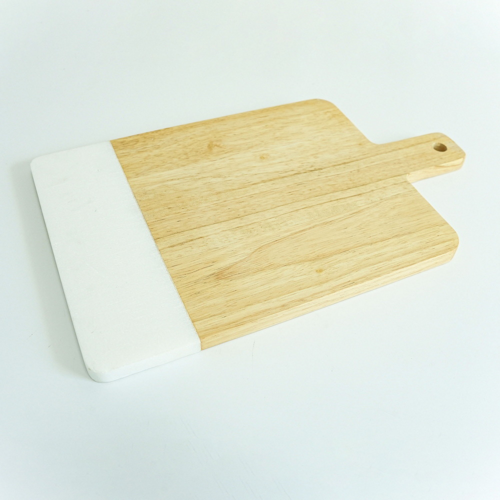 White Color Beech Wood Cutting Board Wood Marble Cheese Board with Handle