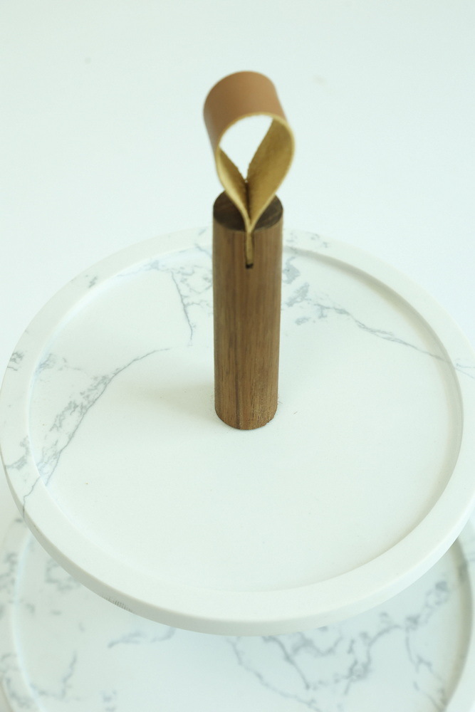 Elegant 2 Tier White Marble Cake Stand Fruit Dessert Display Stand