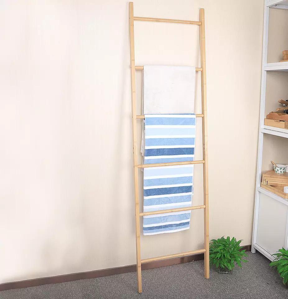Custom 6 Tier Bamboo Wooden Bathroom Storage Towel Shelf Rack