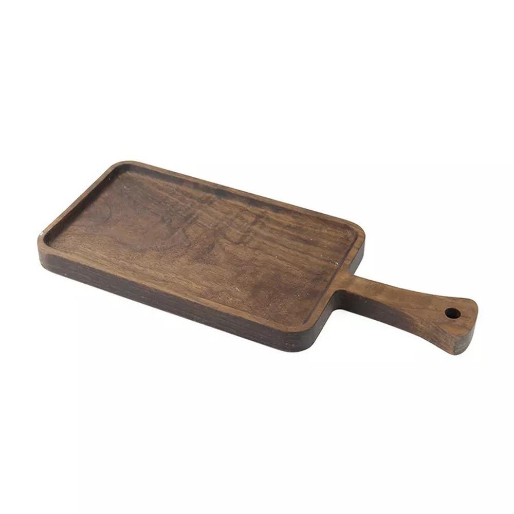 Rectangle Shape Black Walnut Wood Serving Tray with Handle for Food