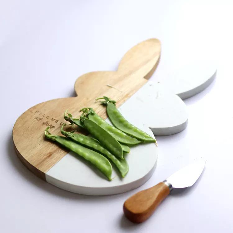 Rabbit Shape Cutting Board White Marble and Wood Cheese Board Food Chopping Block