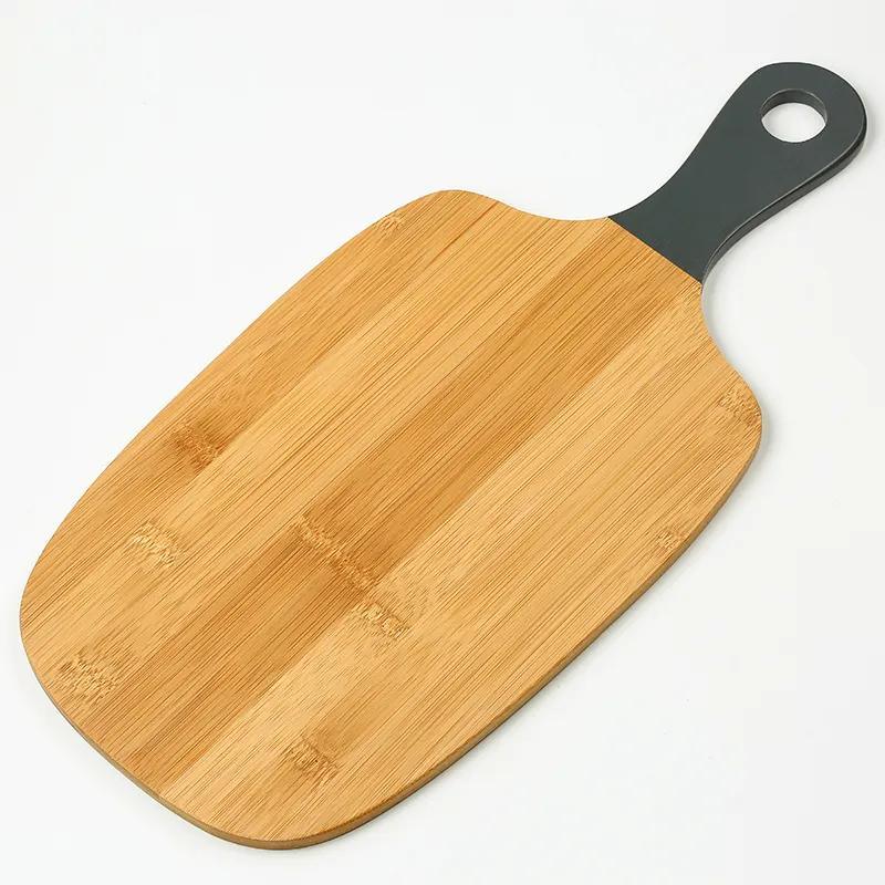Bamboo Paddle Shape Cutting Board Chopping Blocks with Color Handle for Wholesale