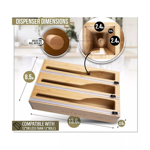 Wall Mounted and Standing Style 3 in 1 Wrap Commander Plastic Wrap Dispenser with Cutter for 12′′ Roll