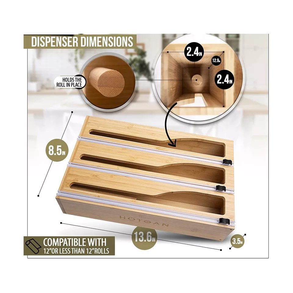 Wall Mounted and Standing Style 3 in 1 Wrap Commander Plastic Wrap Dispenser with Cutter for 12′′ Roll